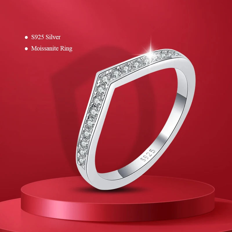 Pass Diamond Tester Pen Moissanite Ring Full Moissanites Around for Women S925 Silver Wedding Diamonds Band Stackable Ring