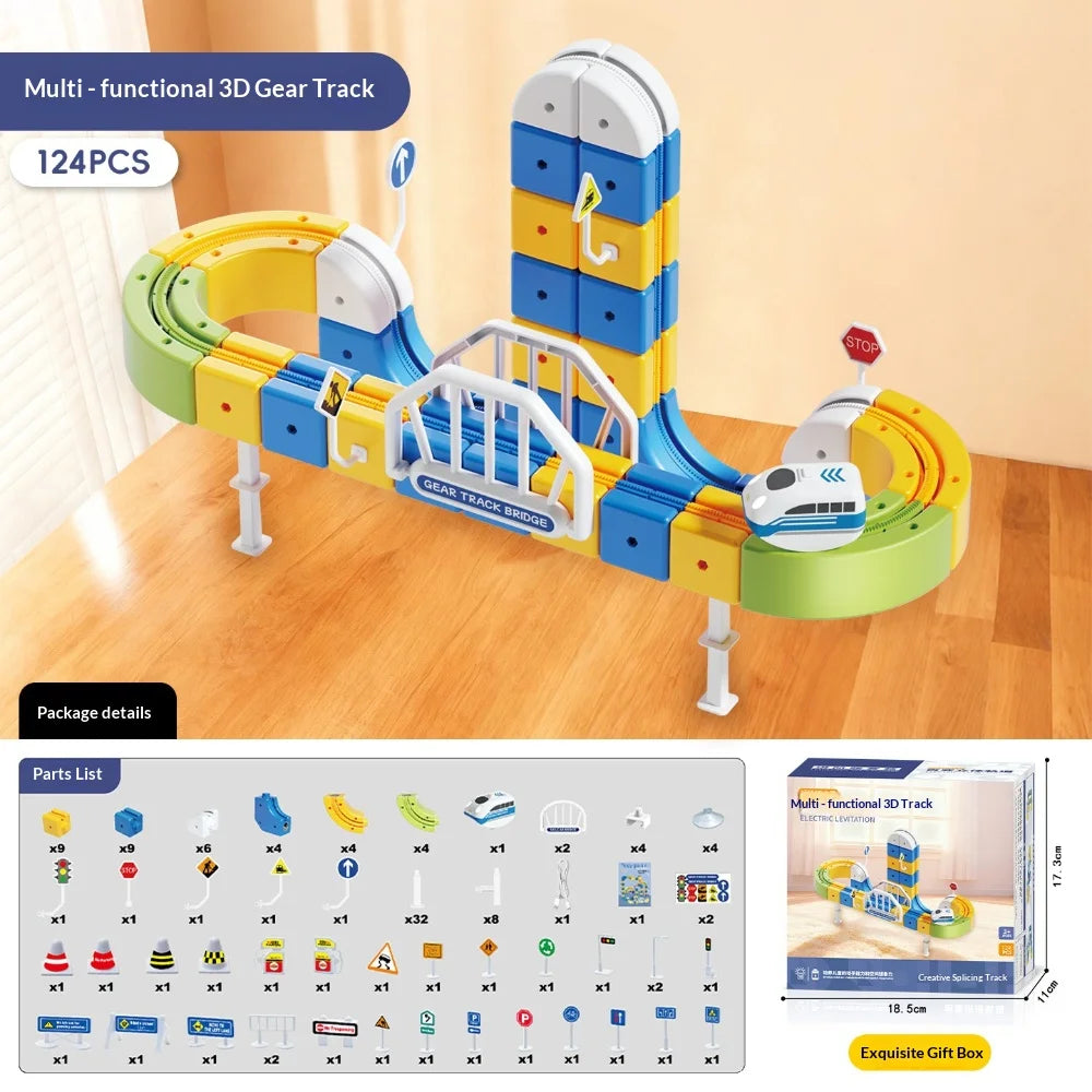 3D Building Track Car Set DIY Buildable Race Track Magnetic Lock Building Blocks, Family Interactive Educational Toy Gift