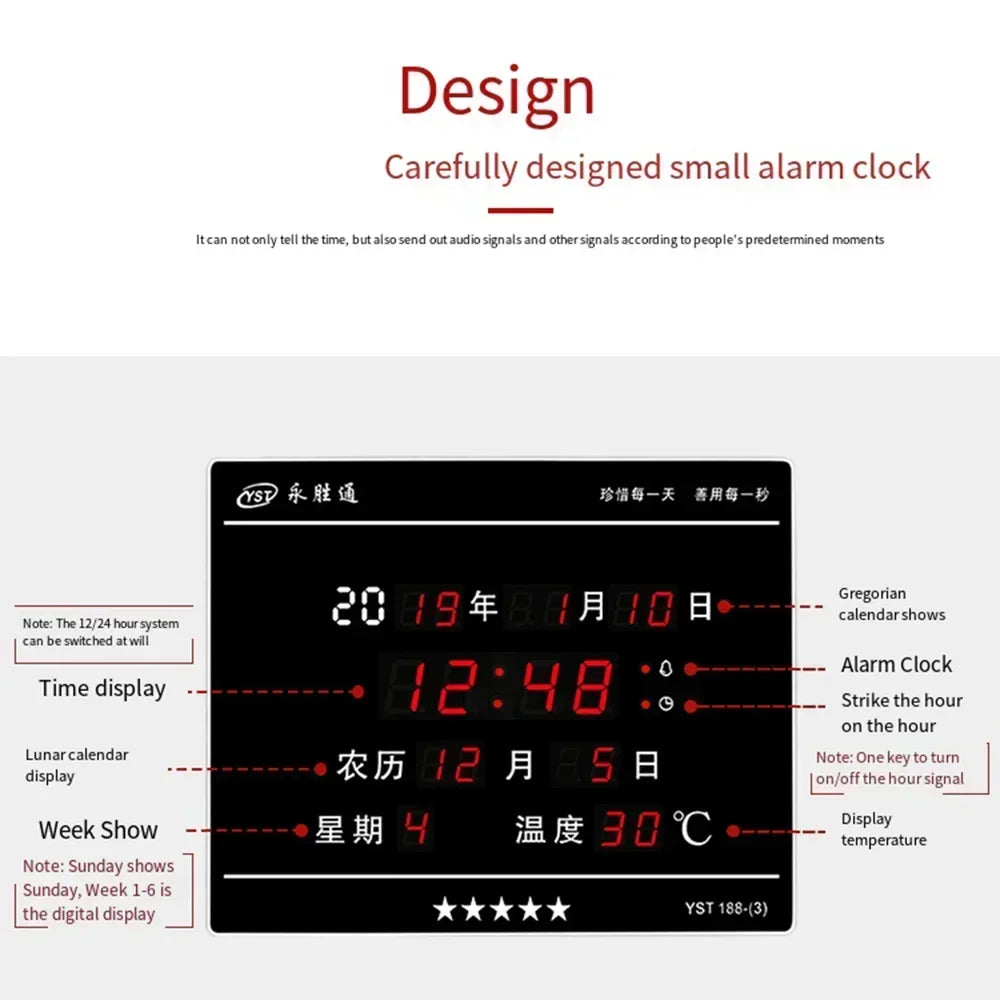 Perpetual Calendar Clock, Large Display Digital Wall Clock with Indoor Temperature and Humidity Perfect Office or Home Clock
