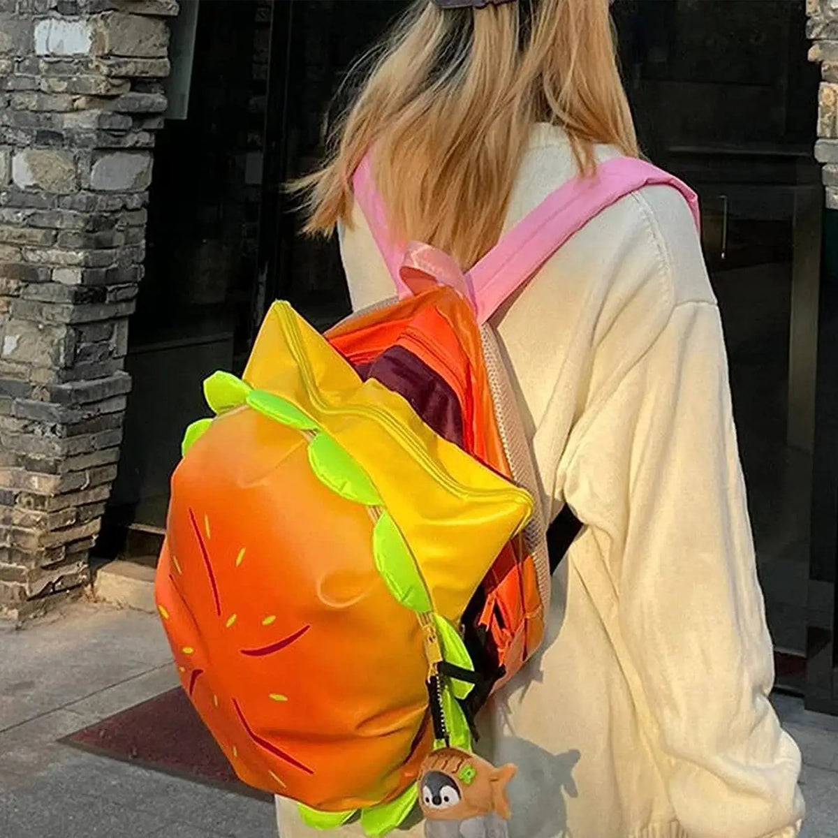 Cartoon Cheeseburger Backpack Multi-Compartment Cute Large Capacity Funny Plush Hamburger Burger Backpack Daypack for Kid Adult