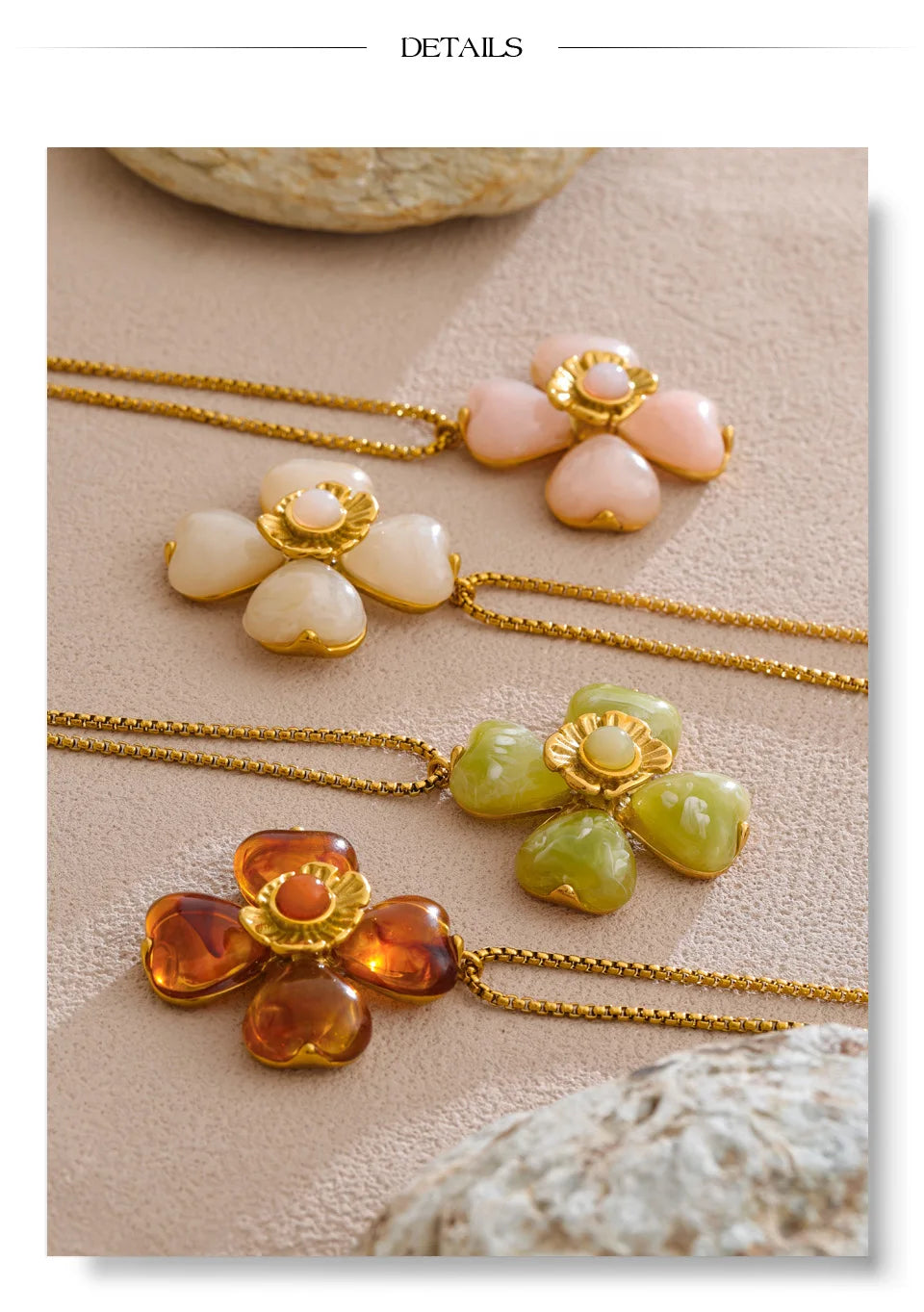 Yhpup Hot Style Acrylic Flower Pendant Necklace Earrings Ring Set for Women Stainless Steel Exquisite Jewelry Wholesale