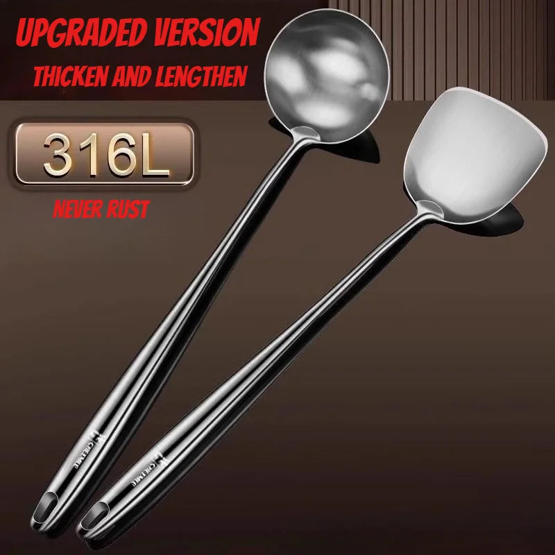 Food Stainless Steel Wok Spatula Metal Kitchen Utensils Slotted Turner Spoon Ladle Utensil Set Kitchen Accessories Cooking Tools