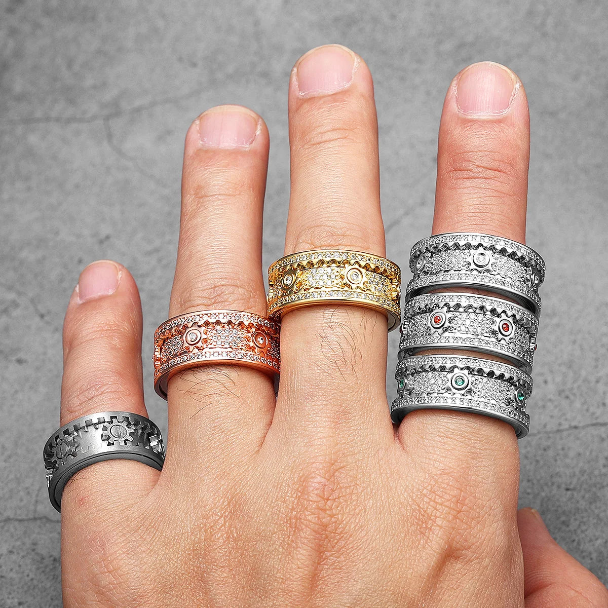 Fidget Spinner Gemstone Gear Men Rings Stainless Steel Women Jewelry Punk New in Rock Hip Hop Fashion Accessories Gift Wholesale