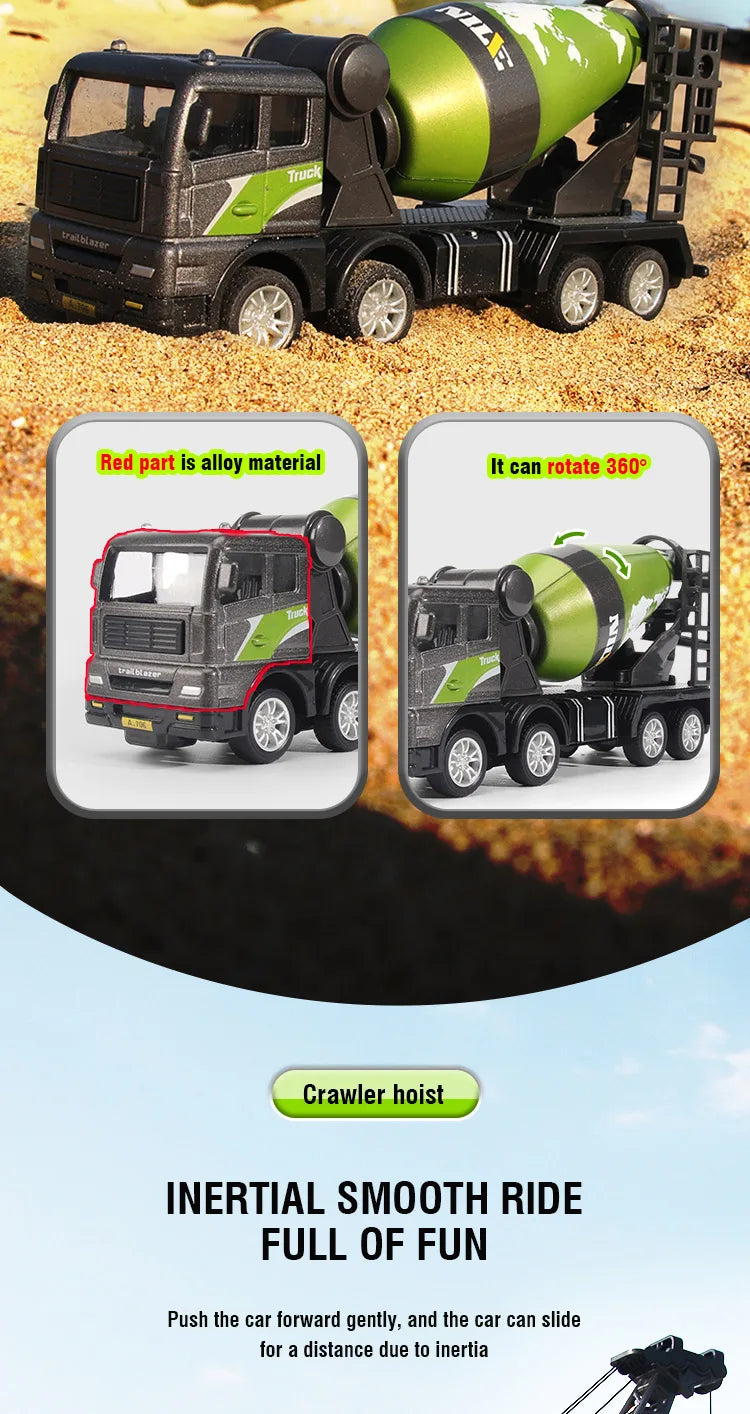 1/50 Diecast Alloy Inertia Engineering Vehicle Model Excavator Crane Forklift Road Roller Collectible Toy Gifts For Boys Kids