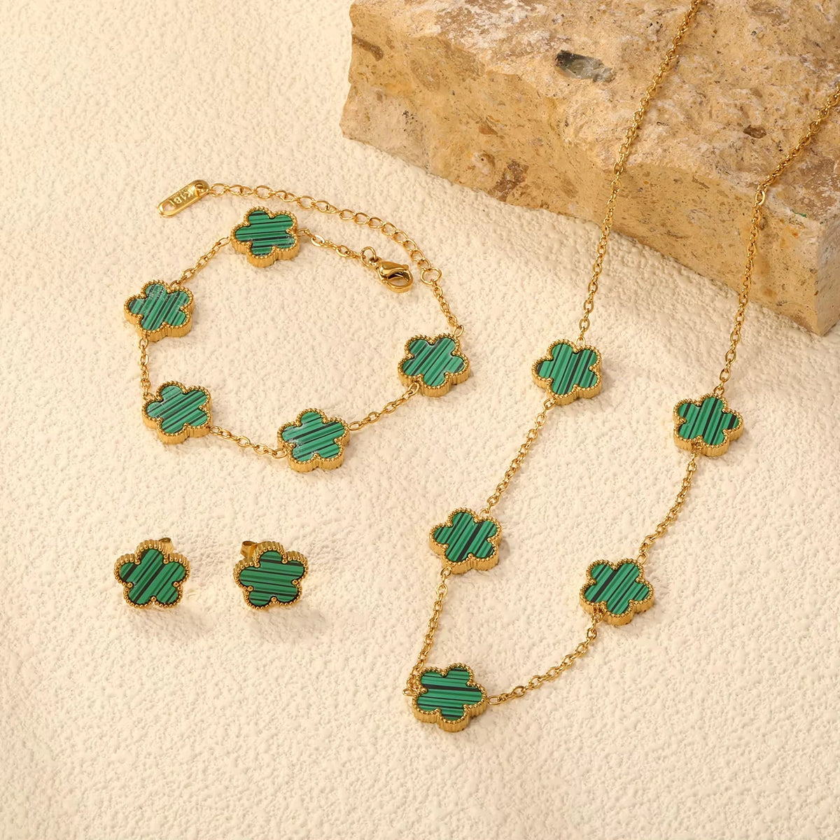 Fashion Flower Necklace Earrings Set Jewelry Women Stainless Steel White Shell Clover Bracelet Jewelry Accessories