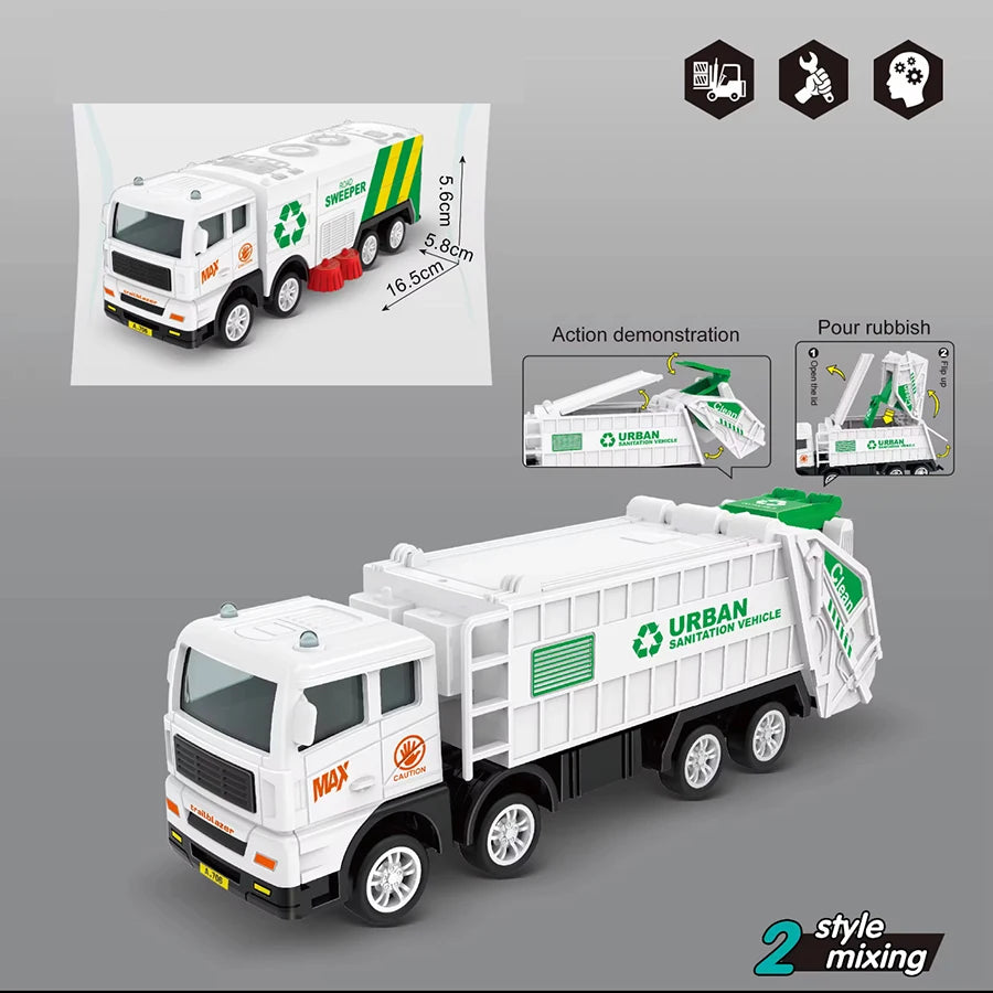 1pc Children's  Toys Inertia Car Sanitation Garbage Truck Cleaning Sprinkler Rescue Car Simulation Car Toy Model Boys' Gifts Puz
