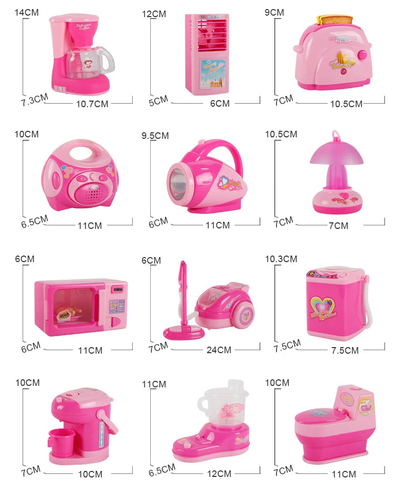Children's Simulated Kitchen Play House Small Appliances Refrigerator Microwave Hair Dryer Coffee Machine Electric Kettle Toys