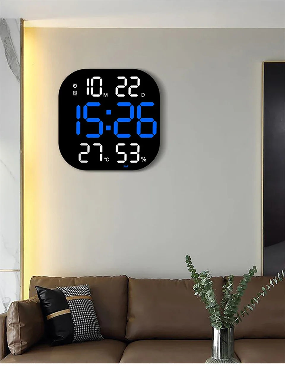 13inch LED Large Digital Wall Clock with Remote Control TEMP Humidity Week Auto Dimmer 12/24H Alarm Clock for Home Office Decor
