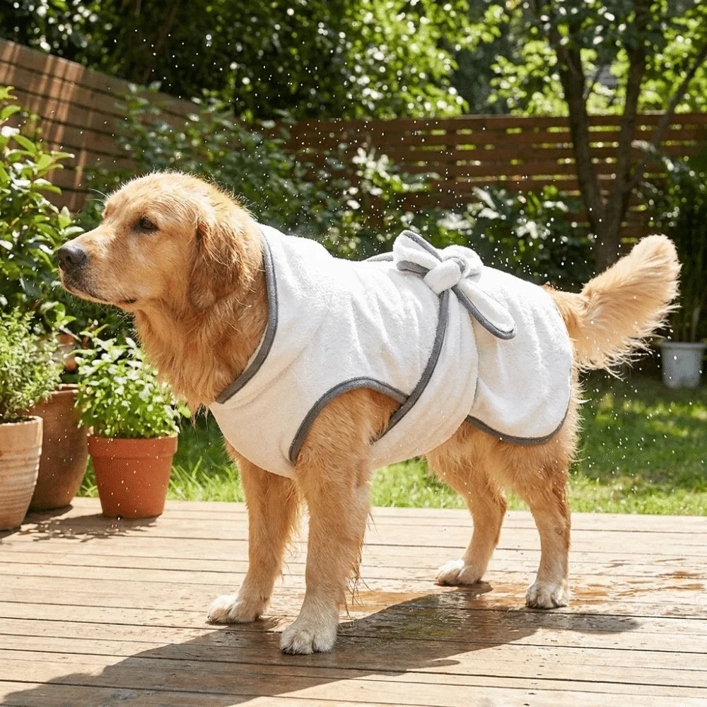 Coral Fleece Pet Bathrobe Towel Absorbent Tie Up Style Dog Bath Towel Comfortable Hooded Pet Drying Towel Dog Cat Pet Products