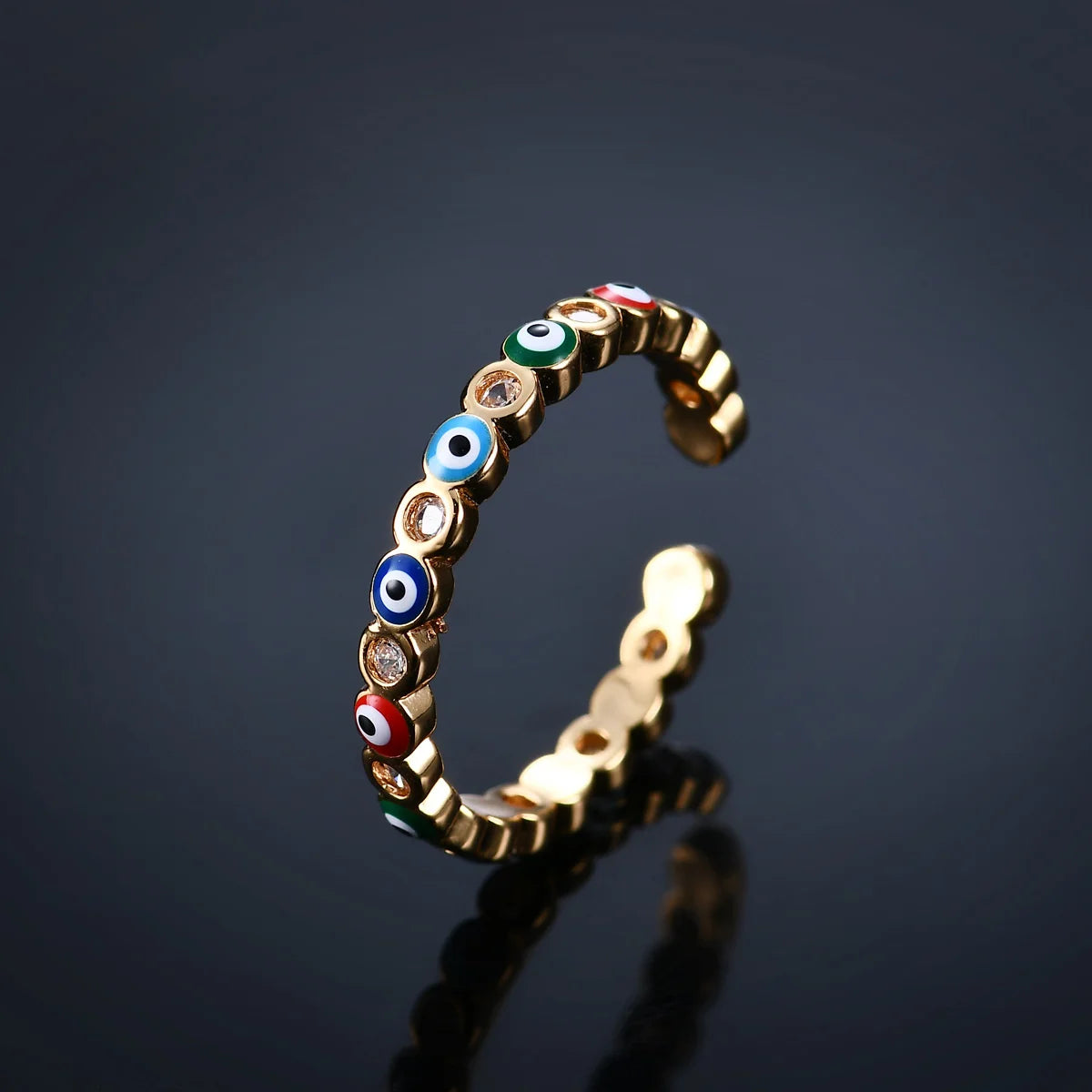 Lucky Blue Turkish Evil Eye Open Rings For Women Gold Color Colorful Enamel Heart Zircon Eye Finger Ring Vintage Gothic Jewelry