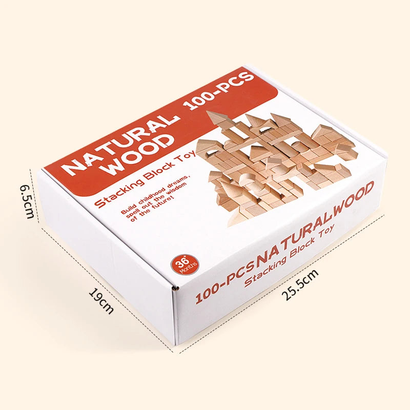 Kawaii 100Pcs Unpainted Beech Wooden Large Building Blocks Toddler Stacking Construction Preschool Educational Gift