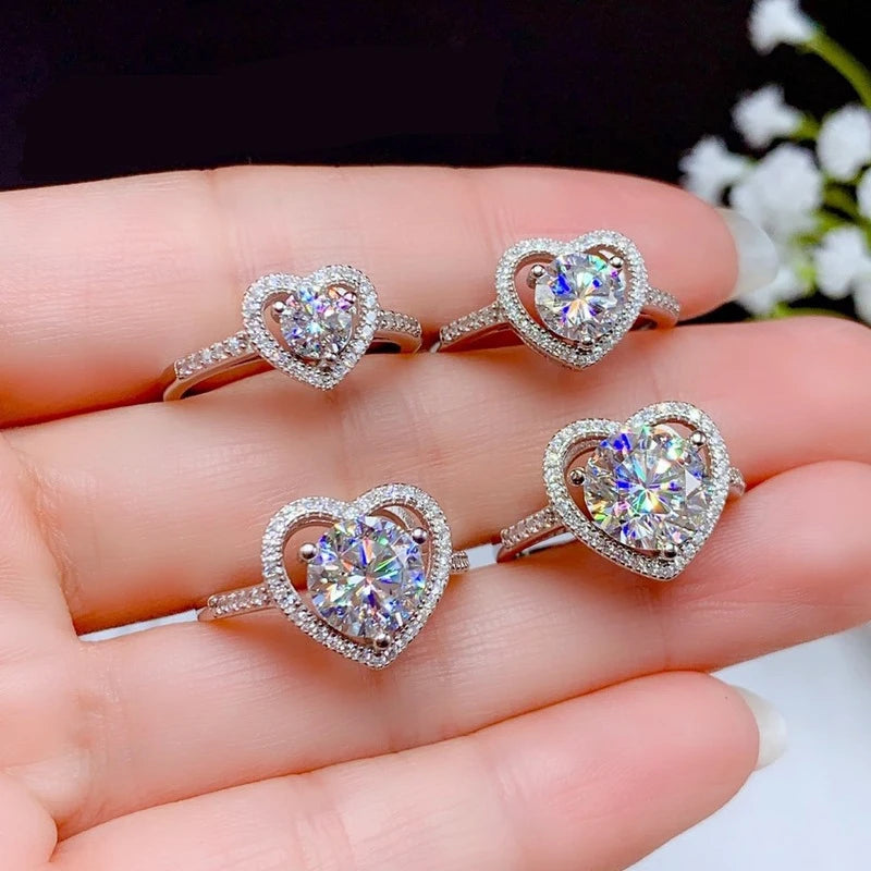 100% Real Moissanite Ring D VVS1 Pass Diamond Test Pen Adjustable Size S925 Sliver GRA Certificate Wedding Rings for Women 02