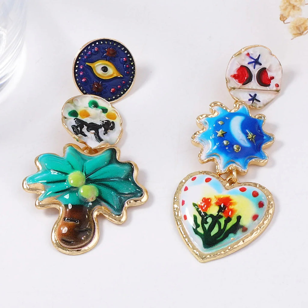 Personality Design Geometric Metal Painting Palm Tree Flower Pendant Necklaces for Women 2025 Trend Jewelry Neck Accessories