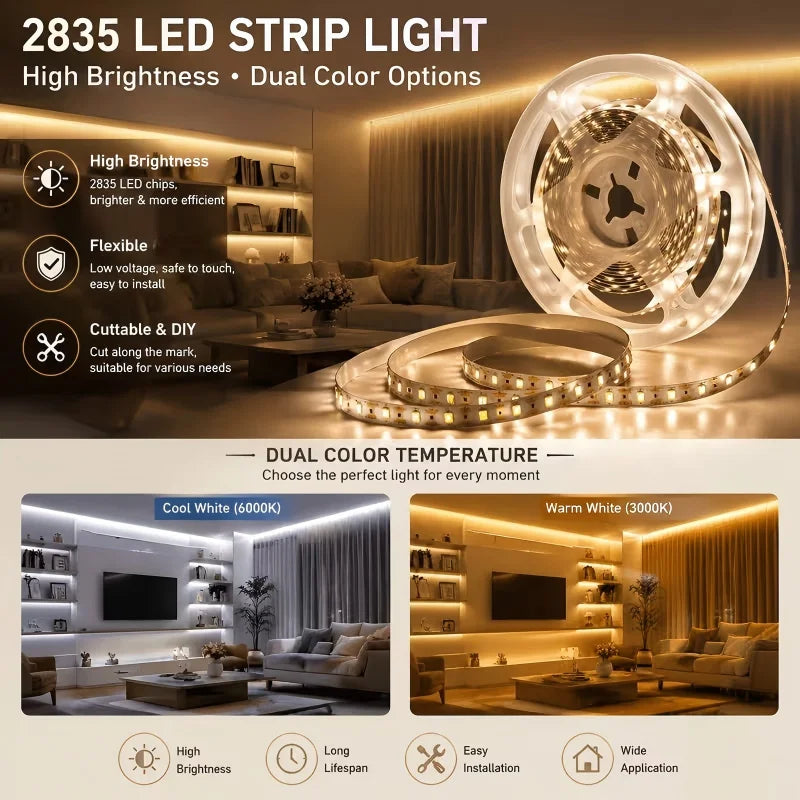 1 Led Light Strip with Touch Control Dimming, Low Voltage 5V, USB Powered, Touch Switch, Long Press to Adjust Light Brightness, Can Be Cut to Different Lengths, 3000K Warm White/6000K Pure White Led Strip, Suitable for