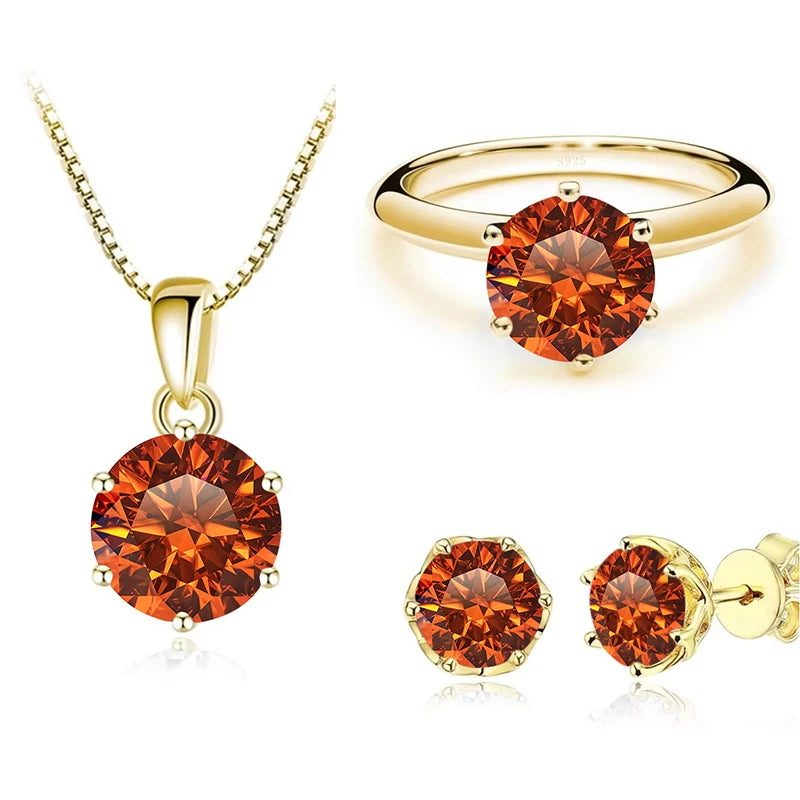 JoyceJelly 1Carat Moissanite Jewelry Set For Women Sterling S925 Silver Gold Plated Necklace Earrings Ring GRA Certified Wedding
