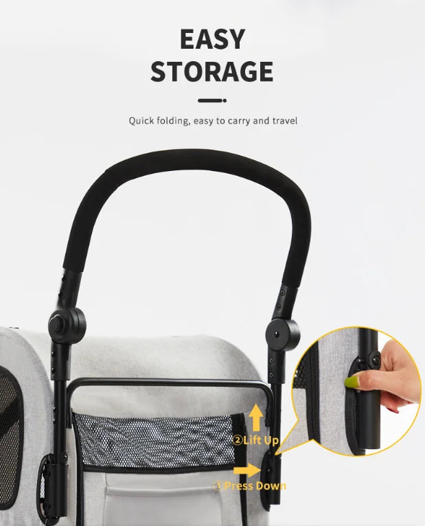 Large Pet Stroller 4 Wheels Dog Carrier with Brakes Portable Puppy Travel Strollers with Breathable Windows Adjustable for Cats