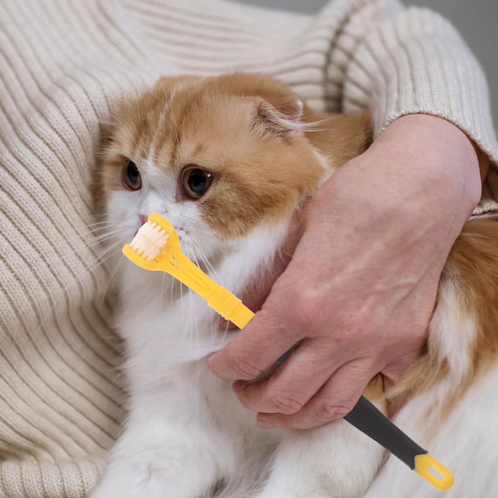 4Pcs Pet Toothbrush Three-Sided Triple-Head Design Soft Dental Brush Medium Dogs Cats Puppy Teeth Cleaning Cat Tooth Brush