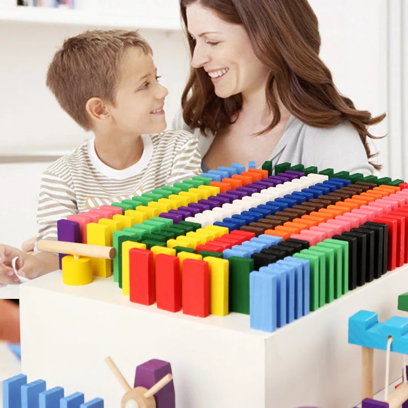 120/240Pcs Children Color Sort Rainbow Wooden Domino Building Blocks Kits Early Bright Dominoes Games Educational Toys Gifts