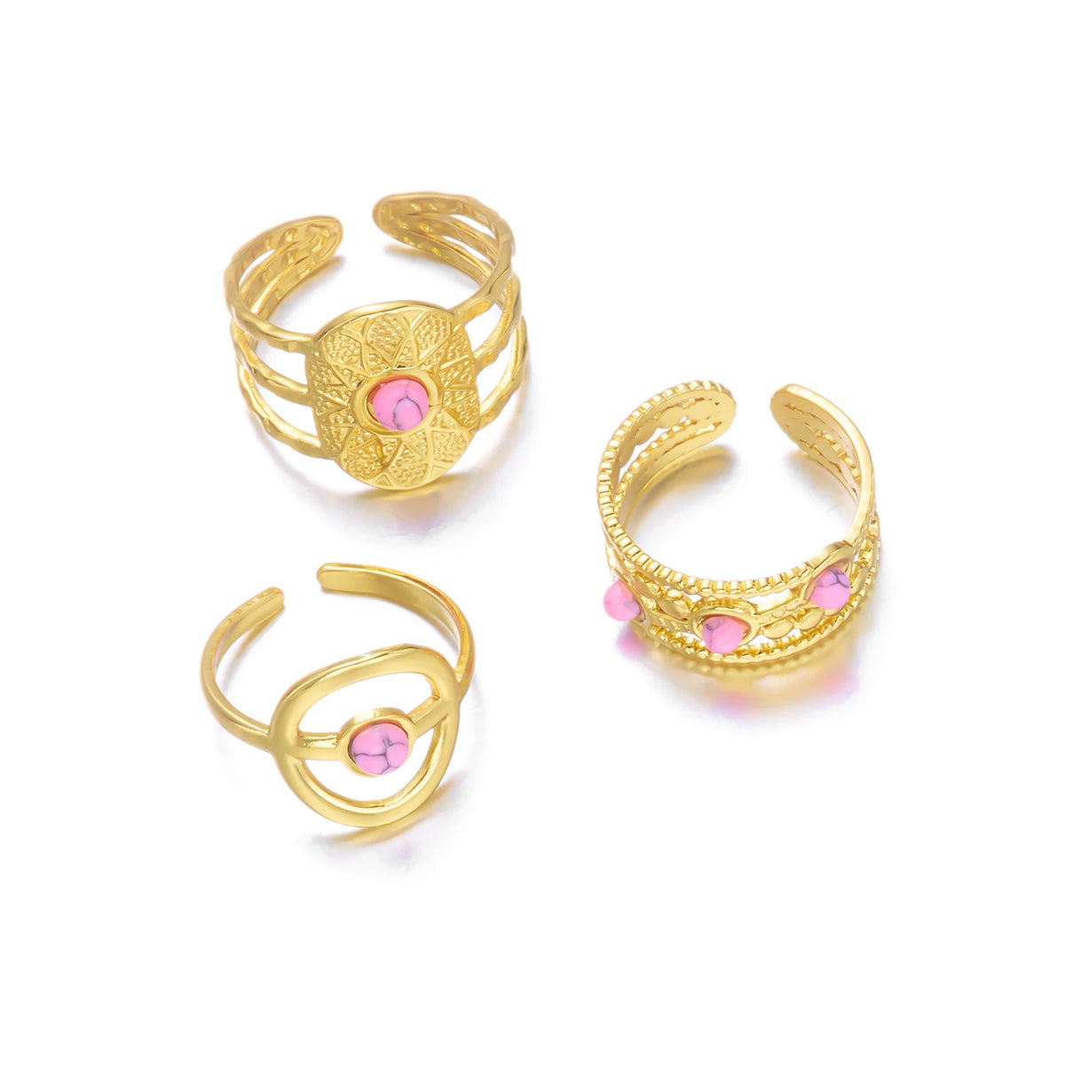 Stainless Steel French Vintage Ethnic Color Gemstone Ring for Women Punk Personality Stackable Open Finger Ring Hand Jewelry