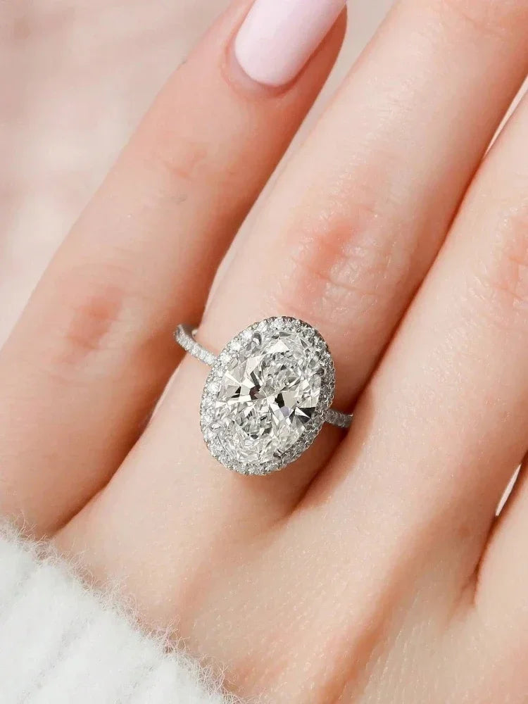 925 Sterling Silver Fashion Oval Shiny Full Zircon Ring For Women Match Daily Outfits Party Luxury High Quality Fine Jewelry