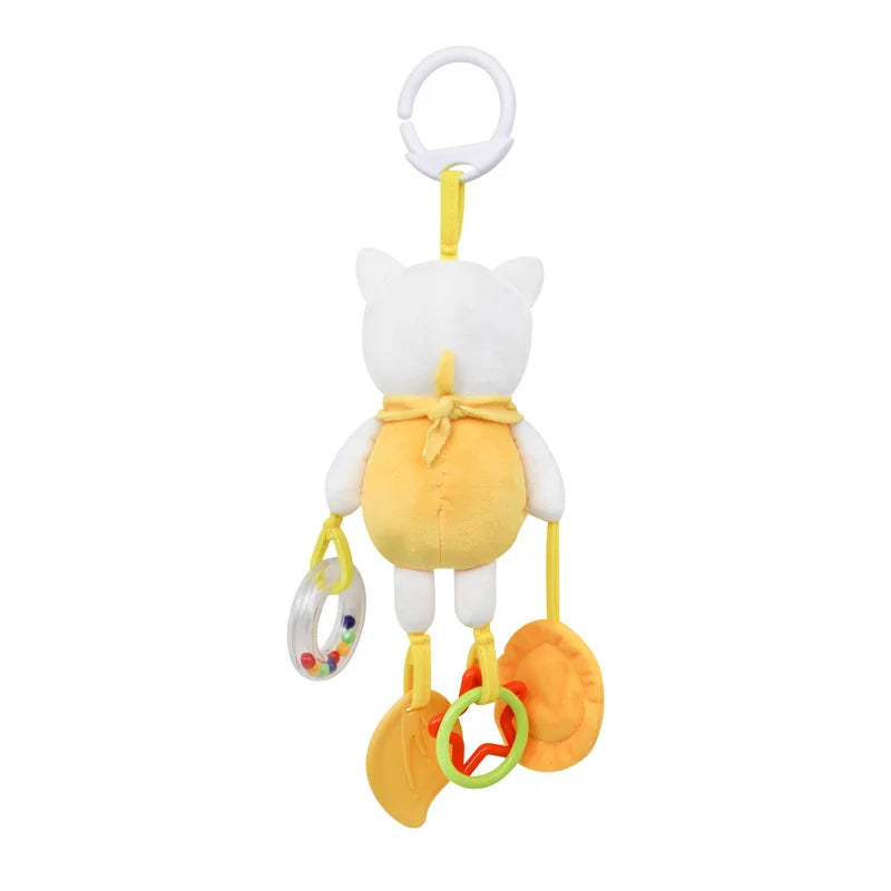 Cartoon Animal Plush Baby Hanging Rattle Toy with Teether Crinkle Paper Infant Soothing Doll Sensory Stroller & Crib Toy