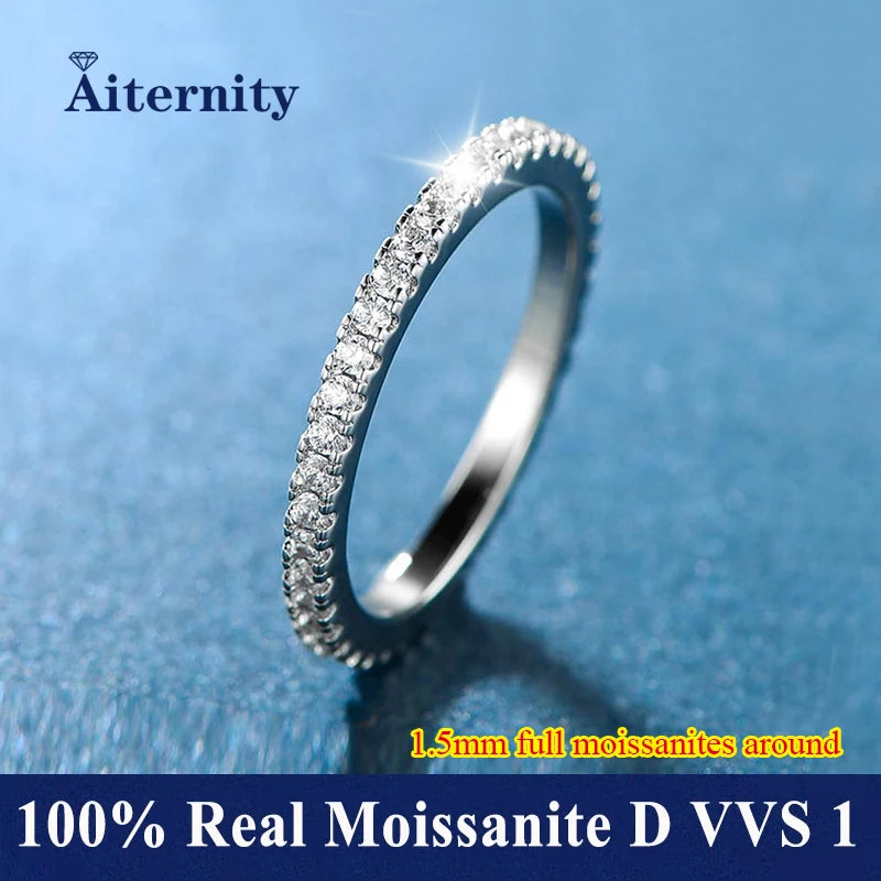 925 Sterling Silver Female Single Tail Ring100% Pass Diamond Tester Pen Moissanite Ring Matching Wedding Diamond Band for Women