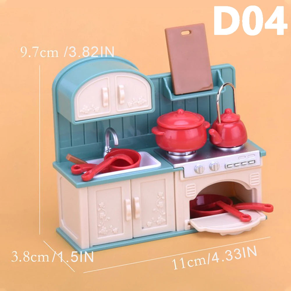 Doll House 1:12 Miniature Furniture Kitchen Toy Dining Table Dollhouse Accessories Montessori Bedroom Bathroom For Girl Gift