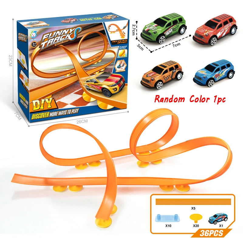 Flexible Race Car Ramp Track Kid Toy Set DIY  Assembled Turborace Track Portable Travel Toy Catapult Rail Racing Roll Race Track