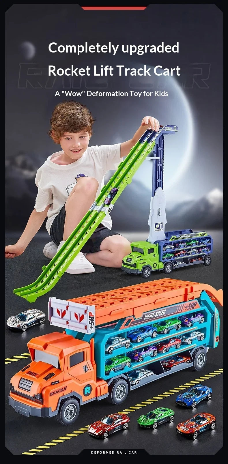 Large Scale Inertia Sliding Engineering Car Toy 3D Lifting Track Playset Interactive Educational Birthday Holiday Gift
