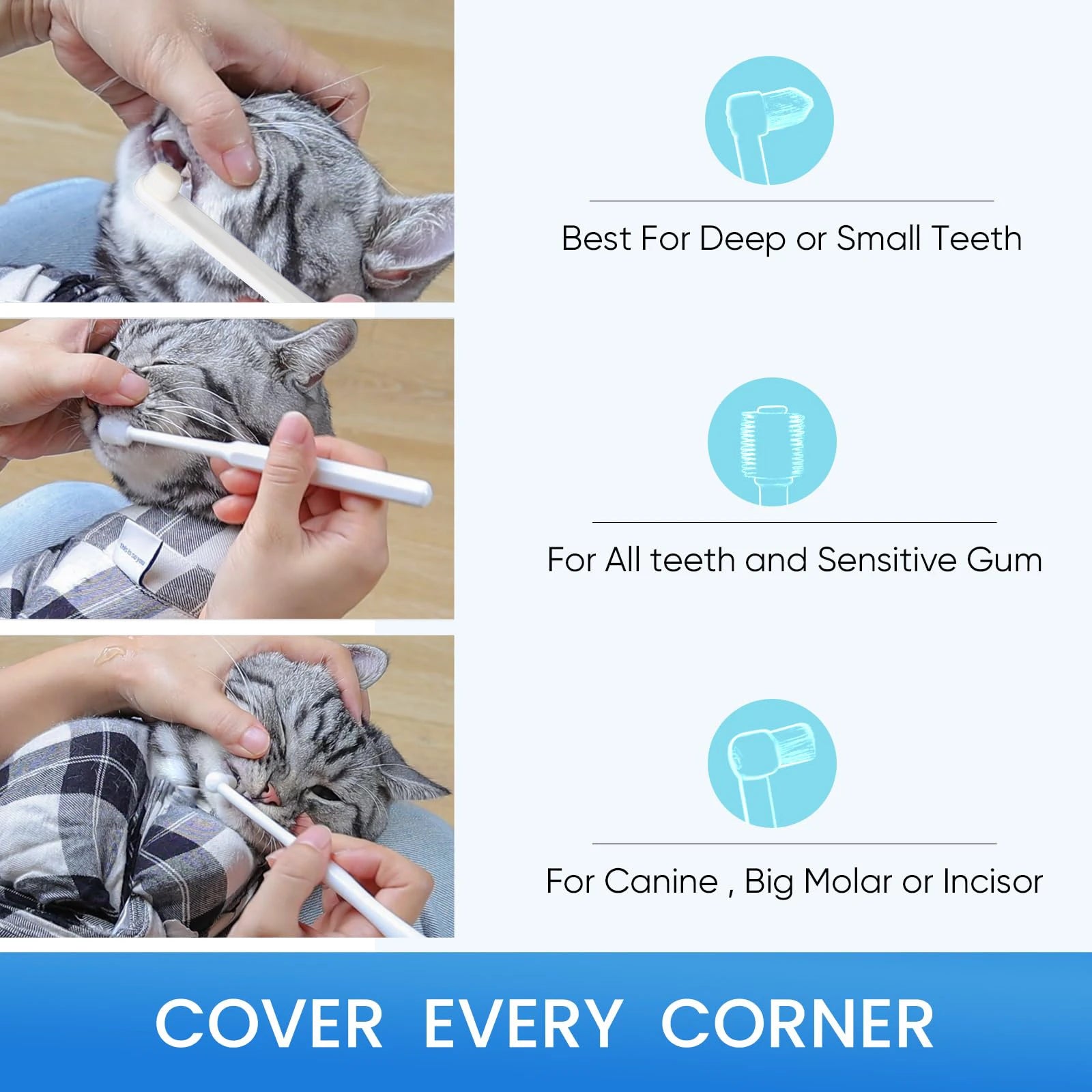 Ultra Soft Cat Toothbrushes, Toothbrushes for Small Dogs & Cats, 360° Silicone Kitten Tooth Brushes, Mini Head Pet Dental Care K