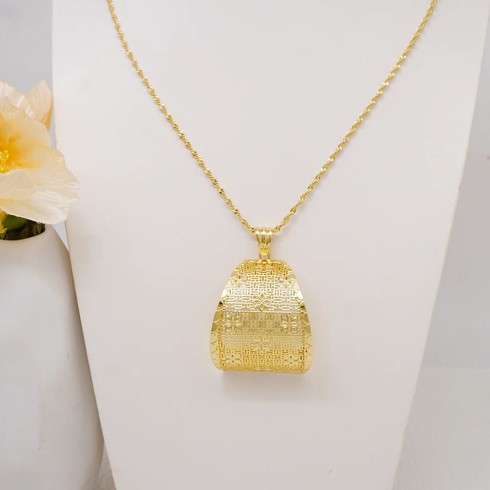 Fashion Dubai Jewelry Sets Gold Color Pendant Copper Classic Earrings Necklace For Women Daily Wear Party Anniversary Gifts