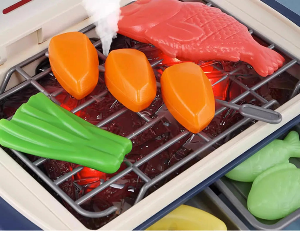 Kids Simulated Barbecue Set with Spray Light and Sound Pretend Play Kitchen Cooking Toy BBQ Educational Toys for Kids Xmas Gifts