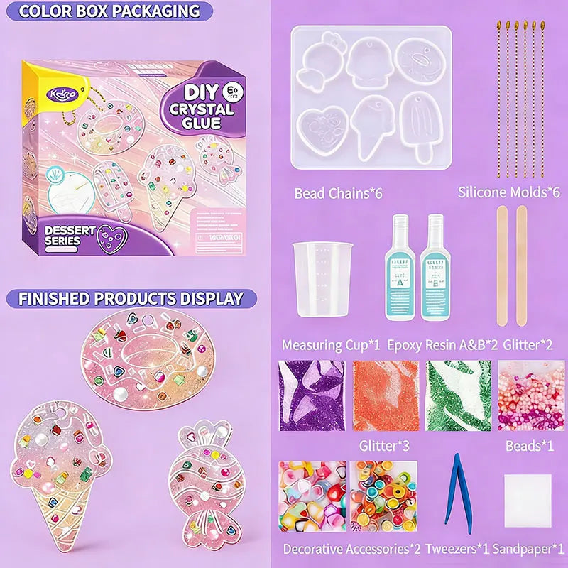 Kids DIY Crystal Glue Keychain Craft Toys Handmade Sparkling Beads Material Pack Kit Creative Children's Birthday Souvenir Gifts