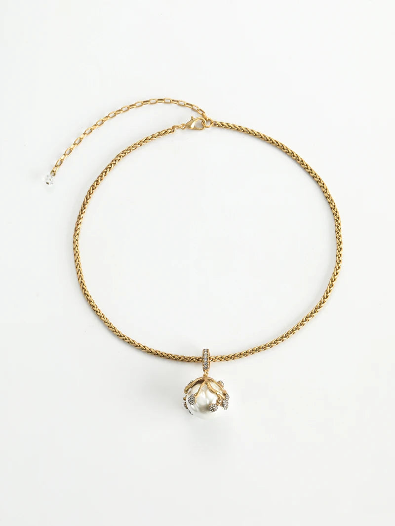 Baroque Abs Pearls Necklace Jewelry Pendant Light Bulb Big Ball Rhinestones Gold Color Wedding Luxury Designer For Women 2025