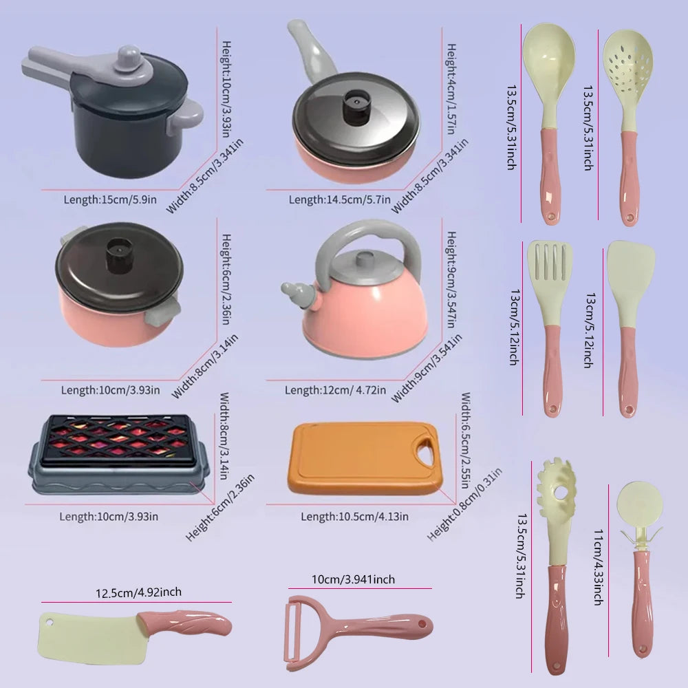 Kids Play Kitchen Toys Set Mini 92/69/59 PCS Pretend Cooking Food with Pots Pans Utensils for Toddlers Girls Boys Children Gift