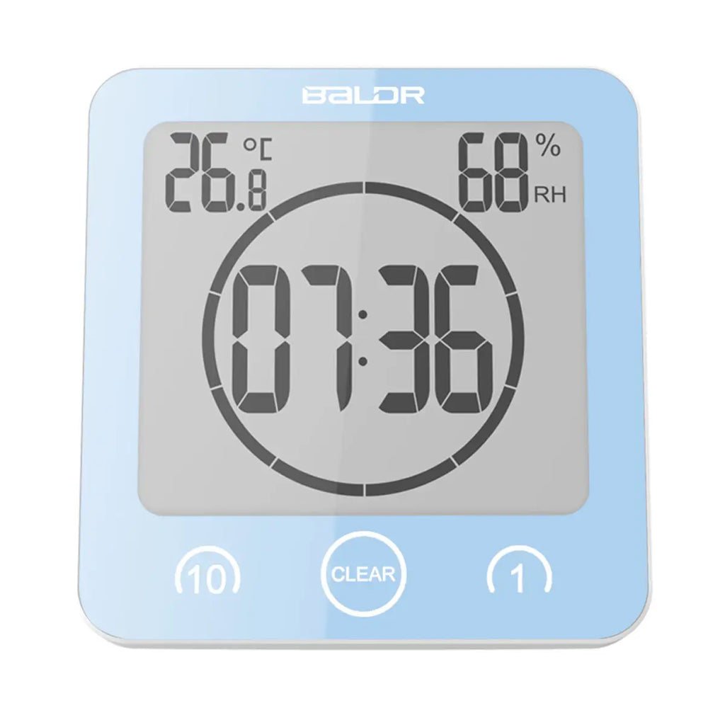 Waterproof Bathroom Wall Clock Digital Shower Clock Timer with Touch Screen, Temperature, Hanging Hole Stand for Kids & Adults