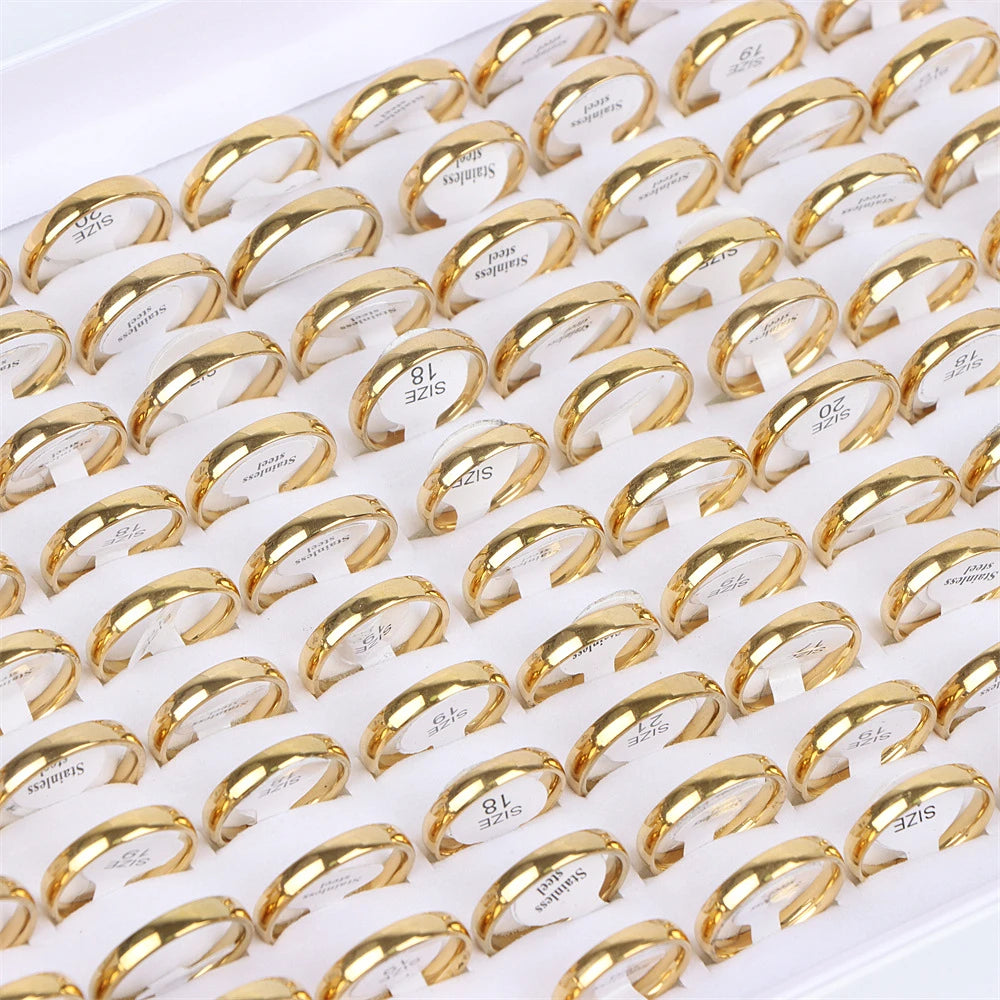 100Pcs/lot Fashion Smooth Stainless Steel Rings For Women Men Width 2-8mm Simple Lovers Jewelry Party