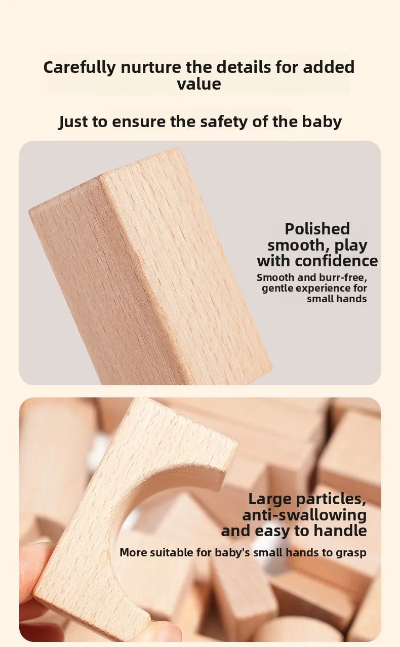 Kawaii 100Pcs Unpainted Beech Wooden Large Building Blocks Toddler Stacking Construction Preschool Educational Gift
