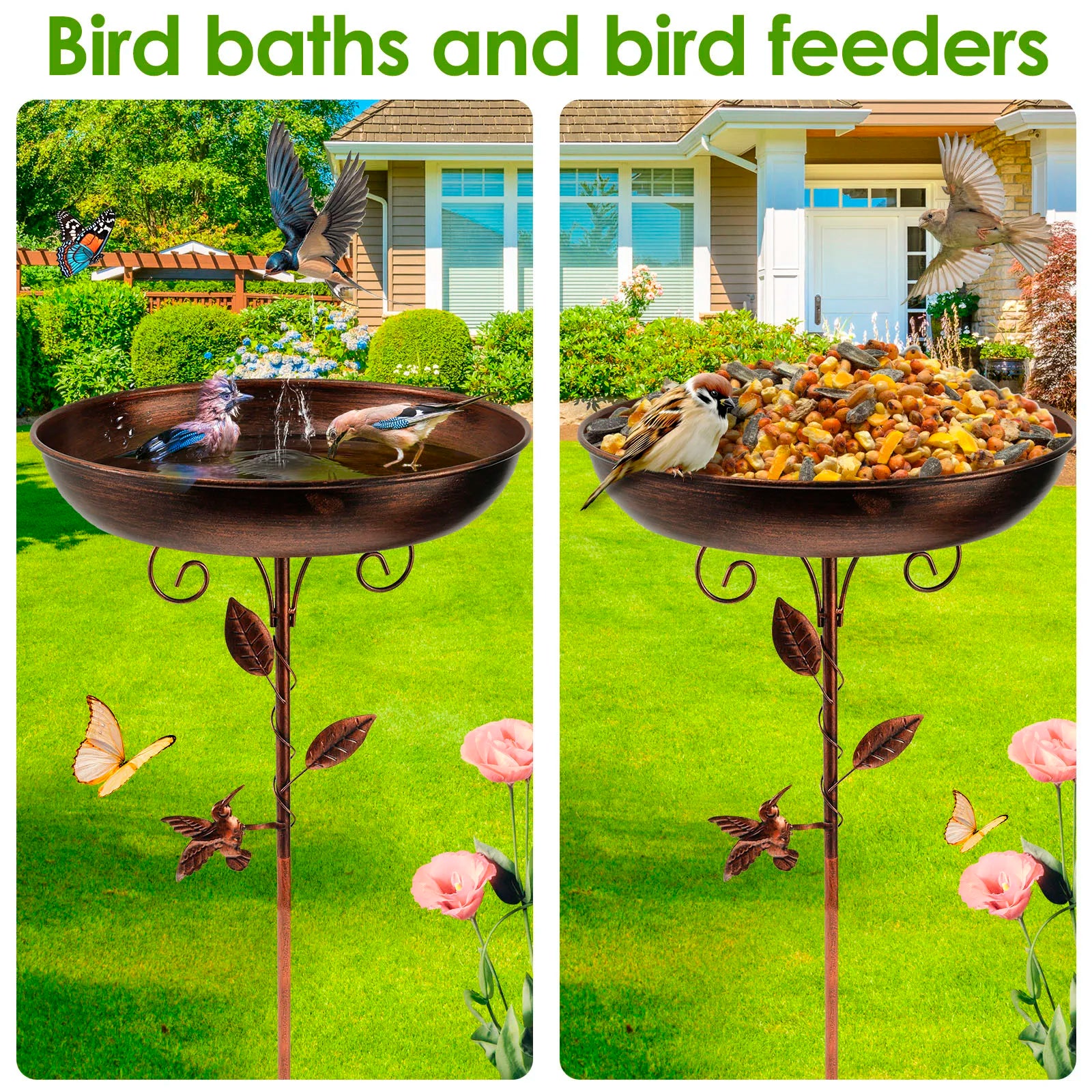 Bird feeder Parrot bird birdtub Iron Standing Bowl feeding watering supplies Outdoor Garden Patio Lawn decor bird accessories