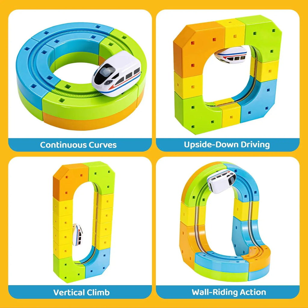 DIY Electric Magnetic Track Set with Anti-Gravity Vehicles 100+Pcs STEM Construction Railway Building Blocks Toy Gift for Kids