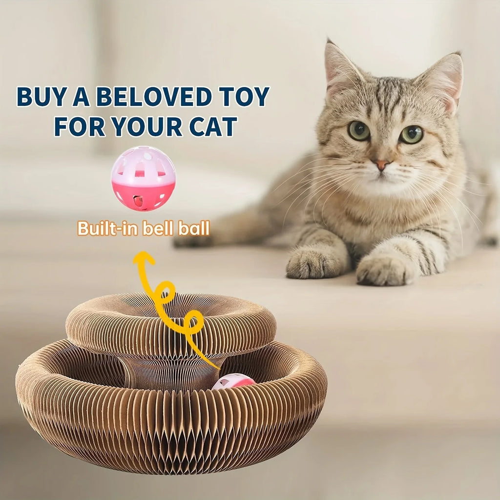 Ultimate indoor interactive mental and physical exercise cat toy, foldable cardboard scratching post