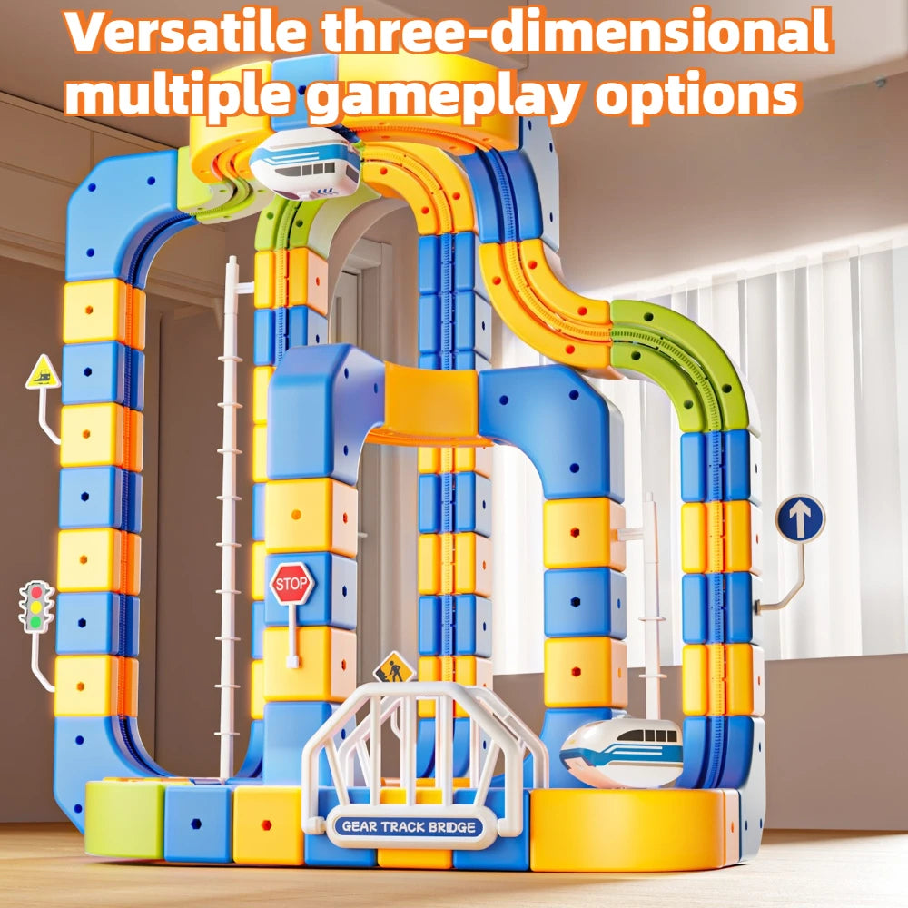 3D Building Track Car Set DIY Buildable Race Track Magnetic Lock Building Blocks, Family Interactive Educational Toy Gift