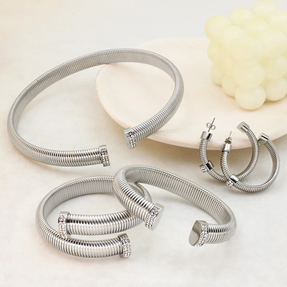 High Quality Cross Cuff Stainless Steel Jewelry Set Personalized Spiral Texture 18K Gold Plated Arm Neck Bijoux Waterproof