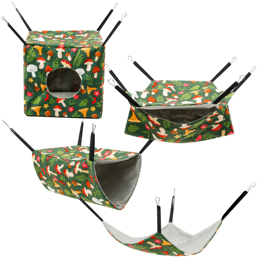 4Pcs Hamster Hammock Set Washable Guinea Pig Hideout Bed Soft Ferret Hanging Nest for Chinchilla Glider Squirrel