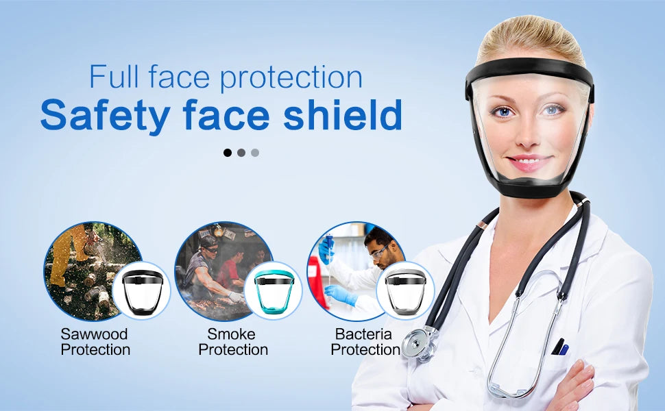 Transparent Full Face Protector Shield Reusable Kitchen Splash Protection Mask Anti-fog Windproof Dustproof Mask With Filters
