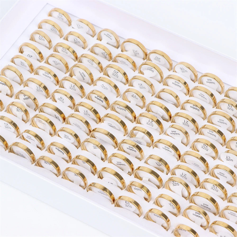 100Pcs/lot Fashion Smooth Stainless Steel Rings For Women Men Width 2-8mm Simple Lovers Jewelry Party
