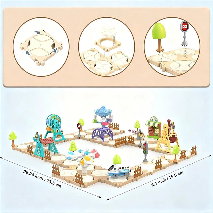 DIY Puzzle Track Car Set Assembling Scene Rail Train Learning Logic Road Board Games Educational Toy Kid Boy Birthday Gifts