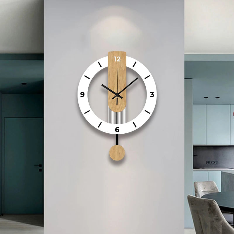 White wood grain acrylic creative pendulum clock silent clock living room bedroom kitchen office home decoration