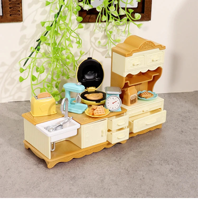 DIY Forest Family 1/12 Kitchen Furniture Bathroom Bedroom Bakeware Sets Miniature Model Dollhouse Accessories Refrigerator Gift