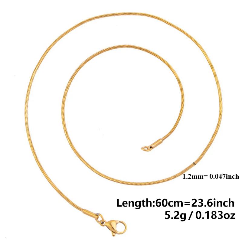 10pcs 1.2mm Round Snake Chains Necklace Jewelry 45/50/60/70cm Length 5 Colors Unisex Stainless Steel Necklace Women Men Jewelry